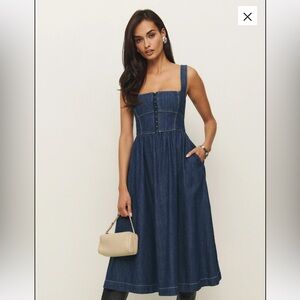 Reformation | Classic Blue Denim Midi Dress | Size 14